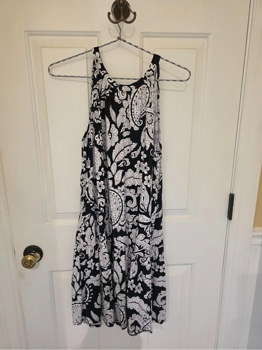 LOFT Black and White Paisley Tank Dress